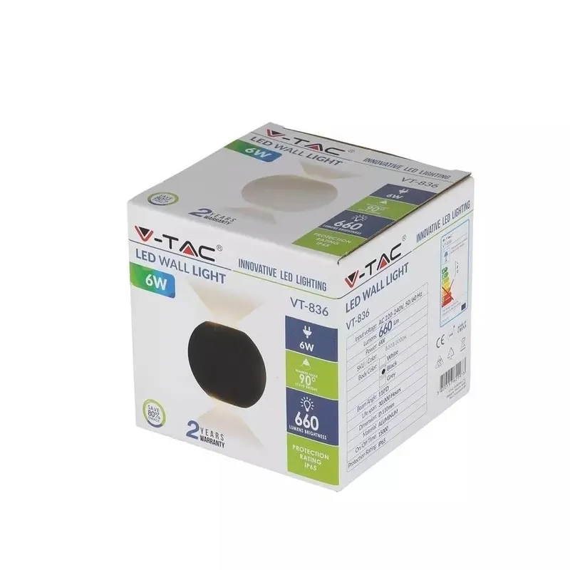 Kinkiet Ścienny V-TAC 6W LED Okrągły IP65 VT-836 3000K 660LM - Czarny