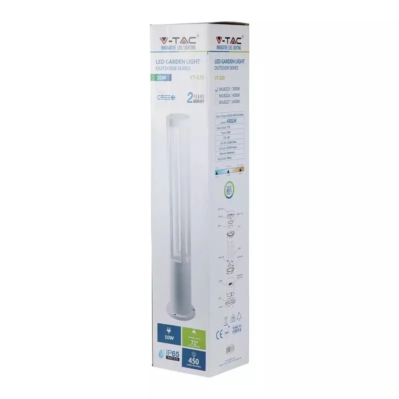 Słupek Ogrodowy V-TAC 10W LED IP65 80cm VT-820 6400K 450LM - Biały