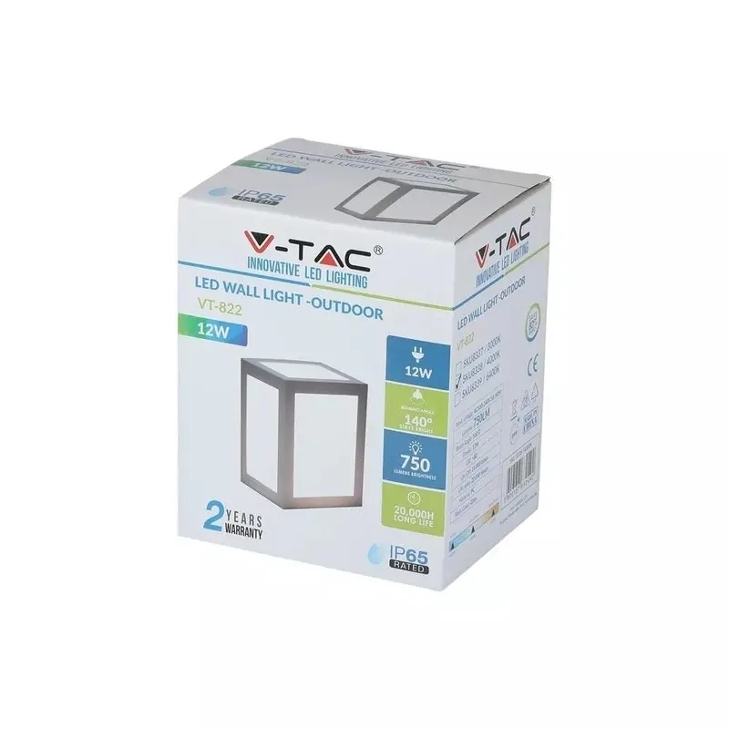 Oprawa Ścienna V-TAC 12W LED IP65 VT-822 6400K 750LM - Szara