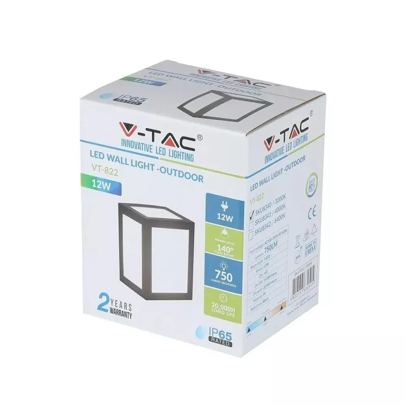 Oprawa Ścienna V-TAC 12W LED IP65 VT-822 4000K 750LM - Czarna