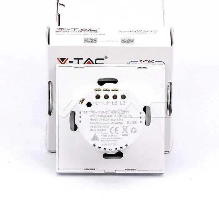 Włącznik Szklany Smart WI-FI V-TAC Podwójny Amazon Alexa Google Home Nest VT-5004 - Biały