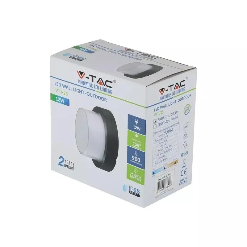 Oprawa V-TAC 12W LED IP65 Okrągły VT-828 3000K 900LM - Czarny