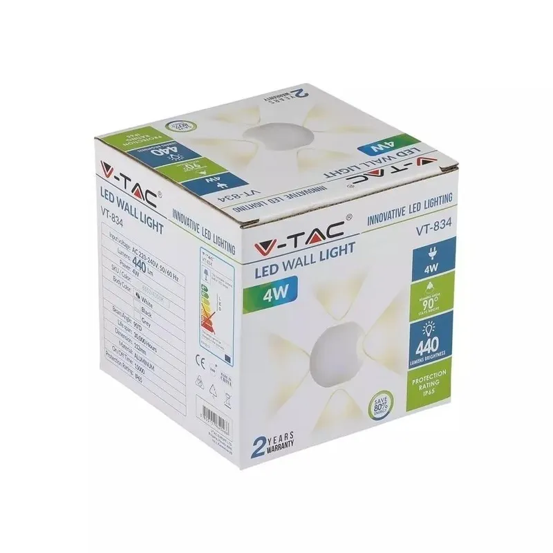 Kinkiet Ścienny V-TAC 4W LED Okrągły IP65 VT-834 3000K 440LM - Biały