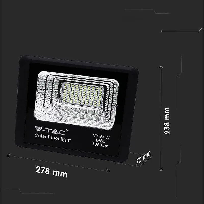 Naświetlacz LED Solarny V-TAC 20W IP65 Pilot Timer VT-60W 4000K 1650LM - Czarny