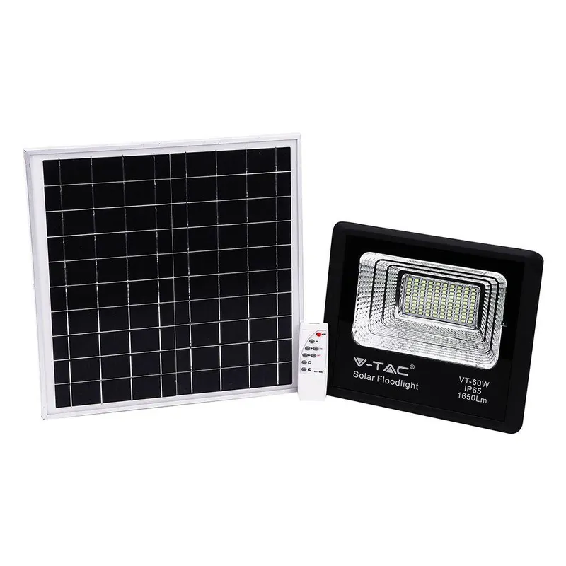Naświetlacz LED Solarny V-TAC 20W IP65 Pilot Timer VT-60W 4000K 1650LM - Czarny