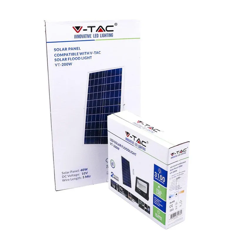 Naświetlacz LED Solarny V-TAC 40W IP65 Pilot Timer VT-200W 4000K 3100LM - Czarny
