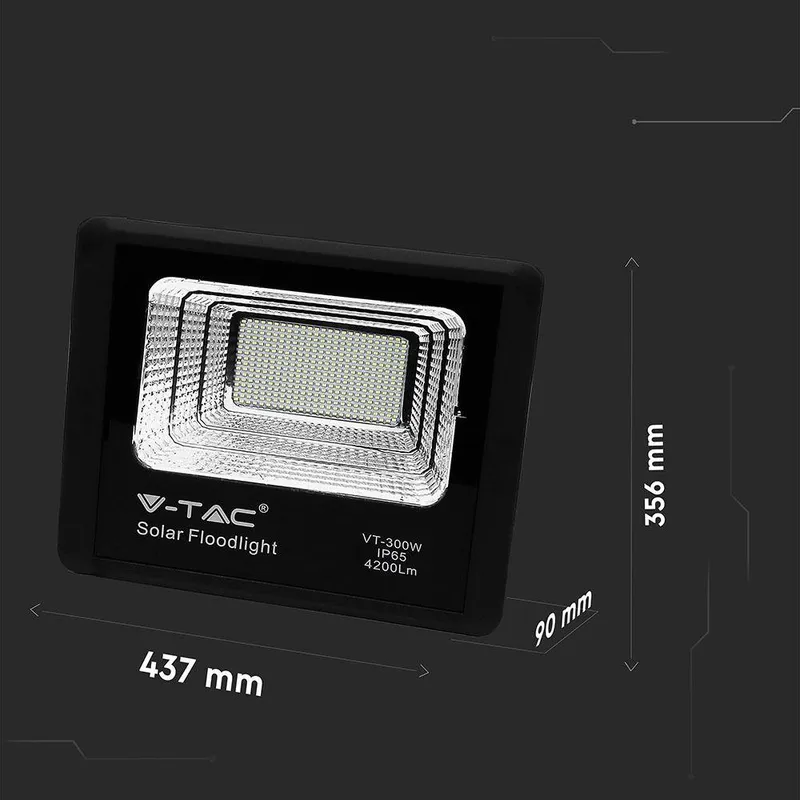 Naświetlacz LED Solarny V-TAC 50W IP65 Pilot Timer VT-300W 4000K 4200LM - Czarny