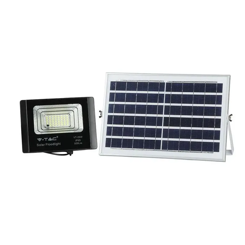 Naświetlacz LED Solarny V-TAC 12W IP65 Pilot Timer VT-25W 6000K 550LM - Czarny