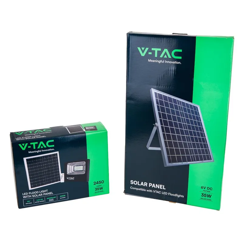 Naświetlacz LED Solarny V-TAC 35W IP65 Pilot Timer VT-100W 6000K 2450LM - Czarny