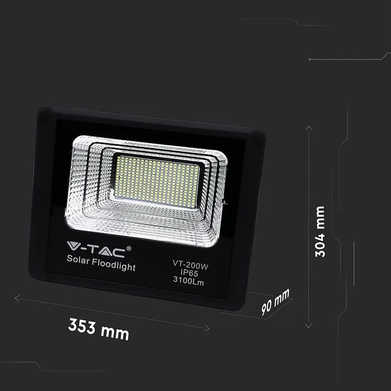 Naświetlacz LED Solarny V-TAC 40W IP65 Pilot Timer VT-200W 6000K 3100LM - Czarny
