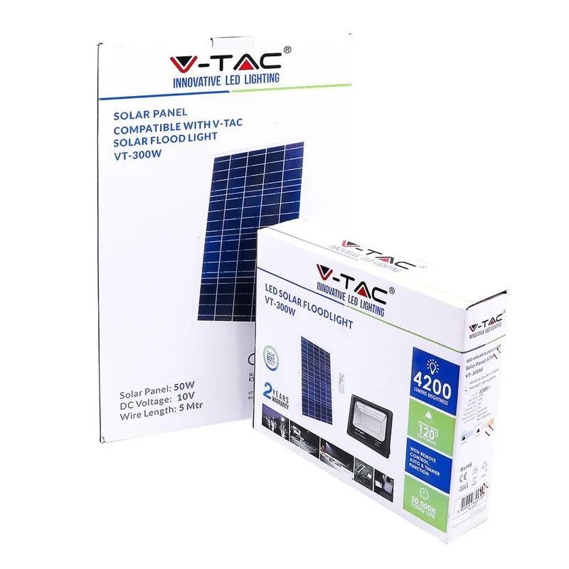 Naświetlacz LED Solarny V-TAC 50W IP65 Pilot Timer VT-300W 6000K 4200LM - Czarny