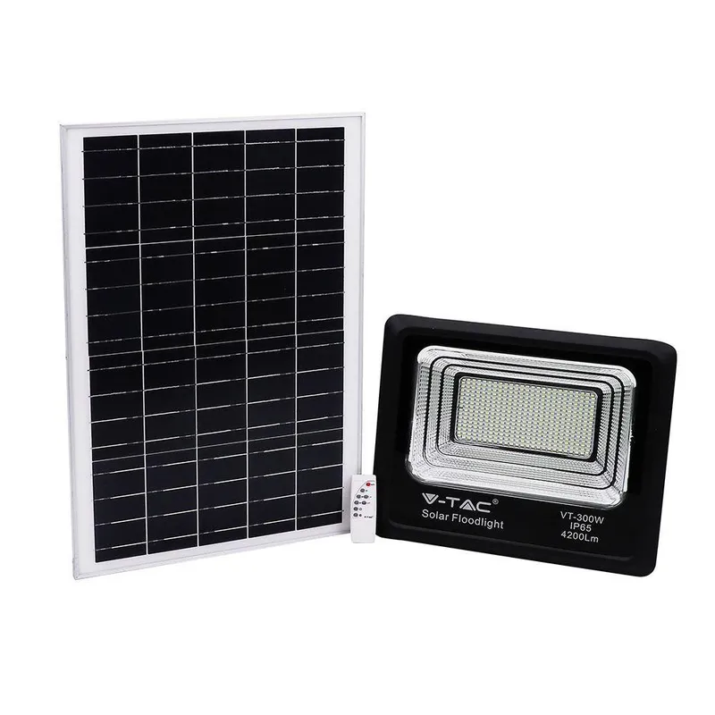 Naświetlacz LED Solarny V-TAC 50W IP65 Pilot Timer VT-300W 6000K 4200LM - Czarny