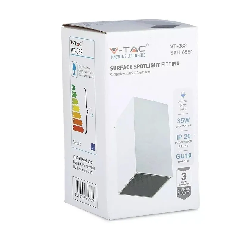 Oprawa Sufitowa V-TAC GU10 Kwadrat Natynkowa Biały+czarny 74x74x140mm VT-882-Q 3 Lata Gwarancji