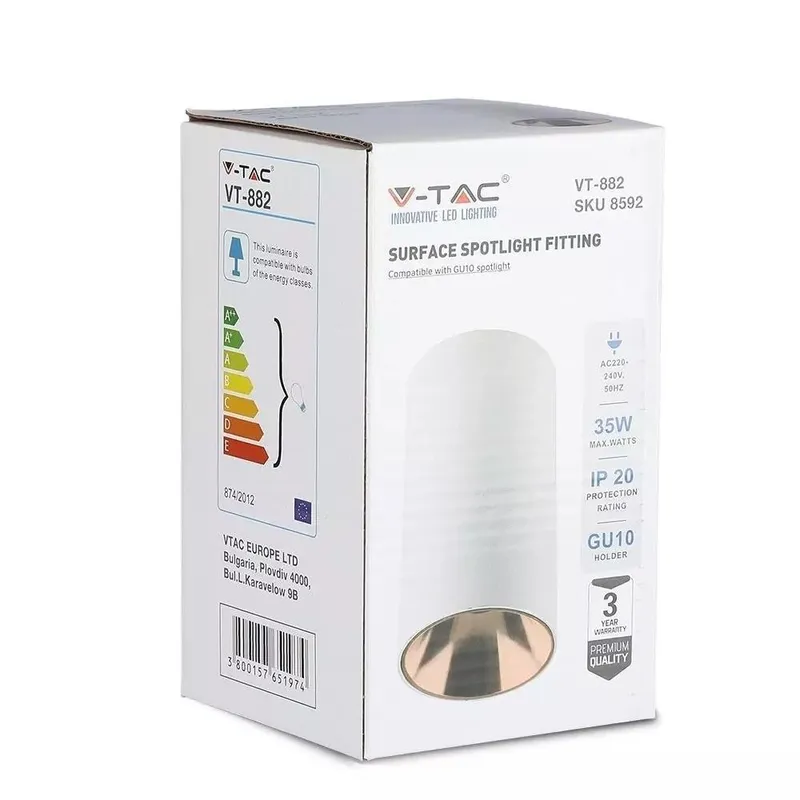 Oprawa Sufitowa V-TAC GU10 Okrągła Natynkowa Tuba Biały+różowe 80x140mm VT-882-R 3 Lata Gwarancji - Złoto
