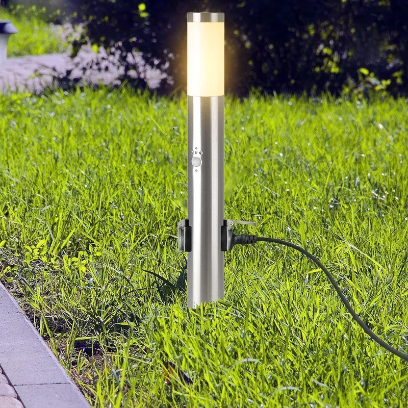 Słupek Ogrodowy V-TAC 60cm E27 Stal Szczotkowana Czujnik Ruchu Gniazda VT-838-60