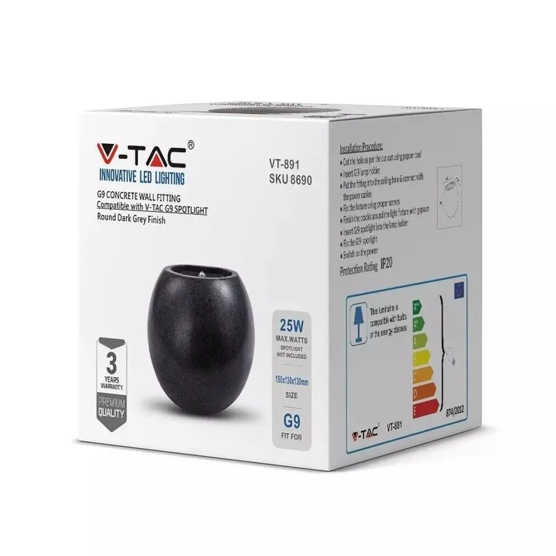 Kinkiet V-TAC Beton G9 LED Okrągly Ciemny IP20 VT-891 - Szary