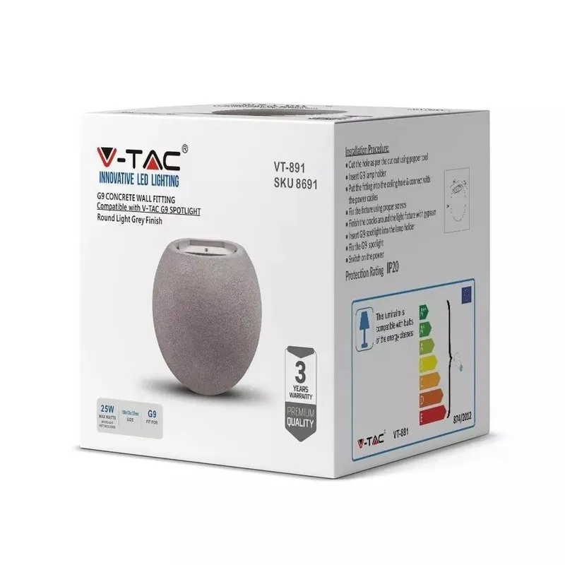 Kinkiet V-TAC Beton G9 LED Okrągly Jasno IP20 VT-891 - Szary