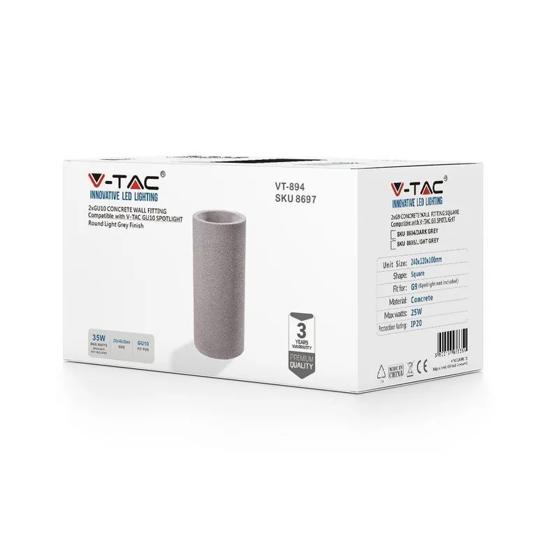 Kinkiet V-TAC Beton 2XGU10 LED Okrągły Jasno IP20 VT-894 - Szary