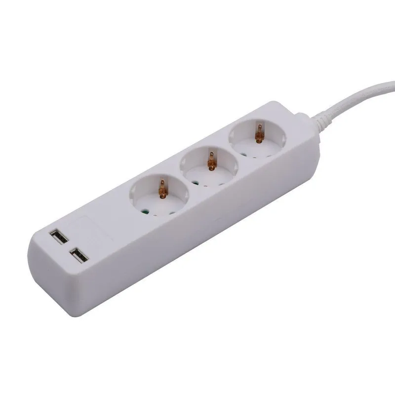 Przedłużacz 3 Gniazda V-TAC 2 Porty USB (3g 1.5MM2 x 5m) VT-1124 - Biały