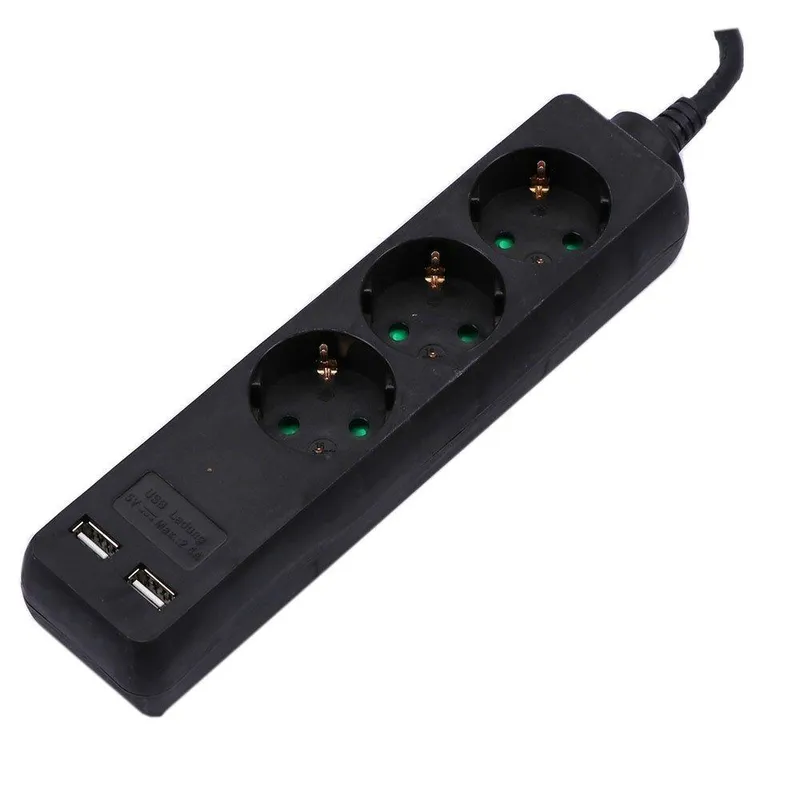 Przedłużacz 3 Gniazda V-TAC 2 Porty USB (3g 1.5MM2 x 5m) VT-1125-2 - Czarny
