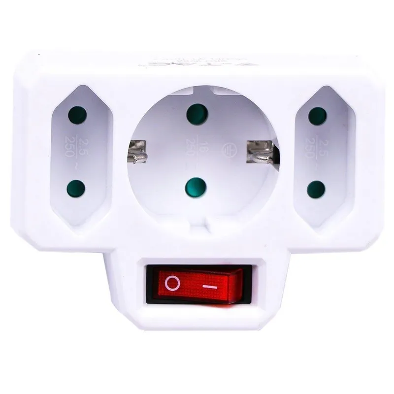 Rozgałęźnik 3X (2+1) Z Włącznikiem 16A 250V V-TAC VT-1010