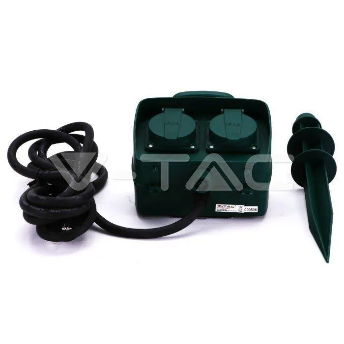 Gniazda Ogrodowe V-TAC 2 Gniazda 3m Szpilka Do Wbijania IP44 Schuko Timer VT-1112-3