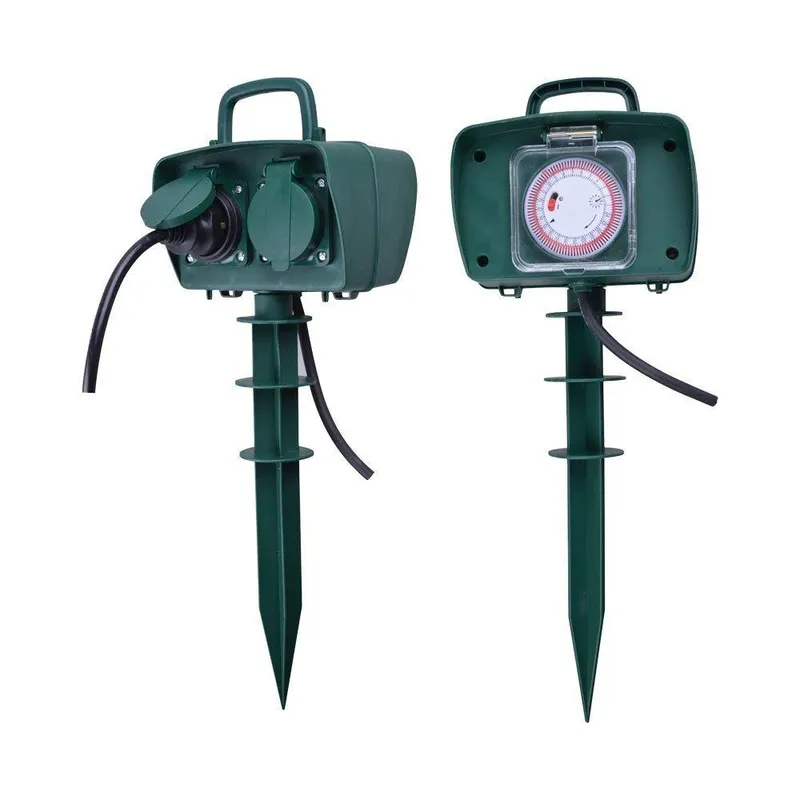 Gniazda Ogrodowe V-TAC 2 Gniazda 3m Szpilka Do Wbijania IP44 Schuko Timer VT-1112-3