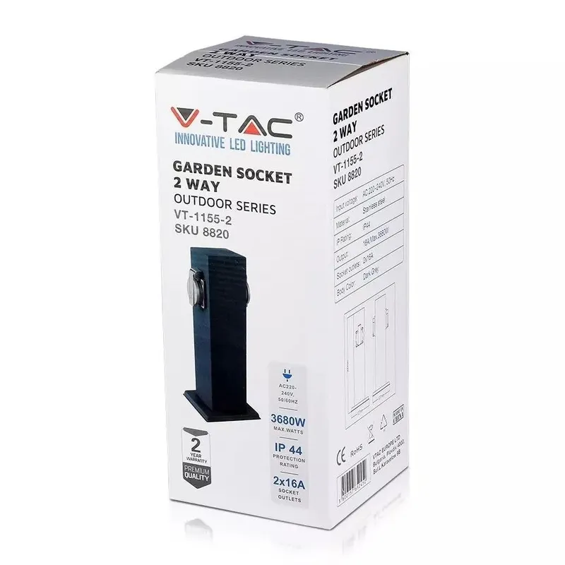 Słupek Ogrodowy V-TAC 2 Gniazda 30cm 2X16A 3600W IP44 Grafit VT-1155-1