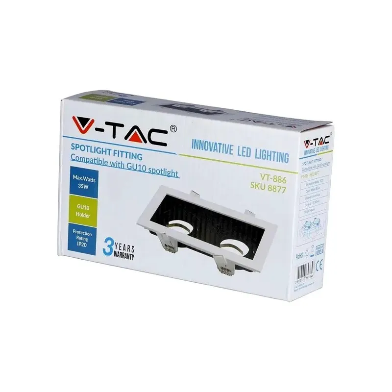 Oprawa Sufitowa Wpuszczana V-TAC 2XGU10 Biało/Czarna VT-886 3 Lata Gwarancji
