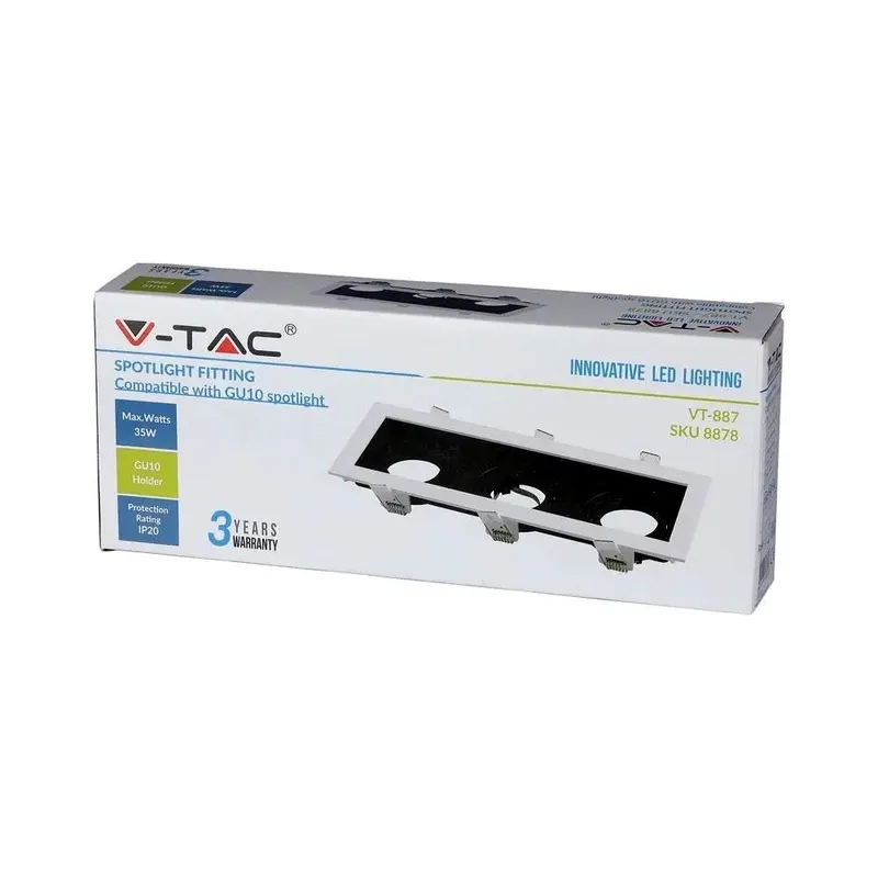 Oprawa Sufitowa Wpuszczana V-TAC 3XGU10 Biało/Czarna VT-887 3 Lata Gwarancji