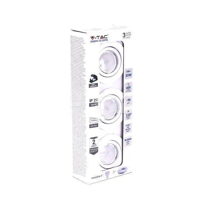 Zestaw Oczek 3x5W GU10 V-TAC VT-3333 6400K 400LM - Białe