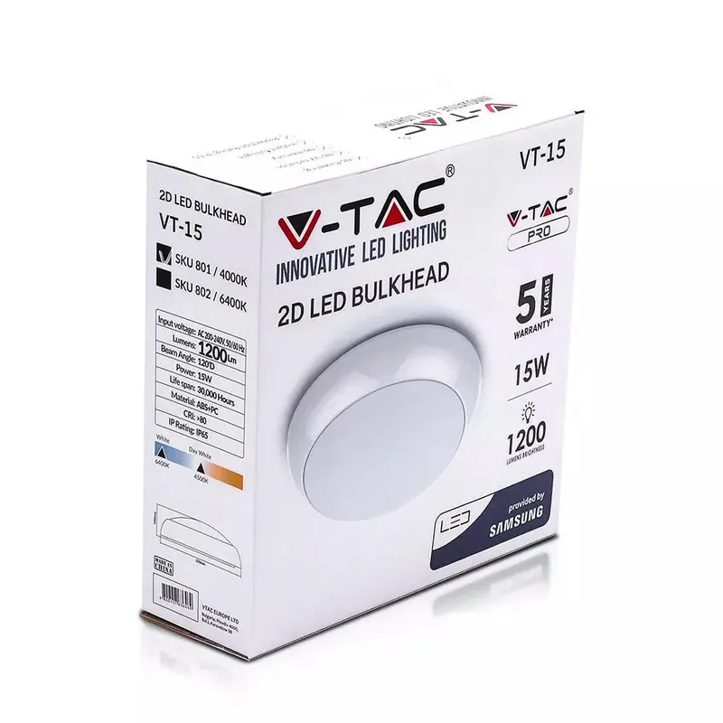 Oprawa Sufitowa Plafoniera LED V-TAC SAMSUNG CHIP 15W IP65 Okrągły VT-15 6400K 1200LM 5 Lat Gwarancji