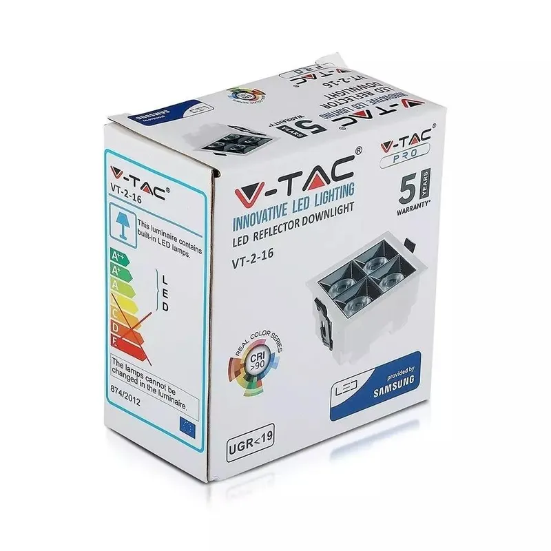 Oprawa V-TAC Downlight SAMSUNG CHIP 16W UGR19 CRI90+12ST VT-2-16 4000K 1280LM 5 Lat Gwarancji