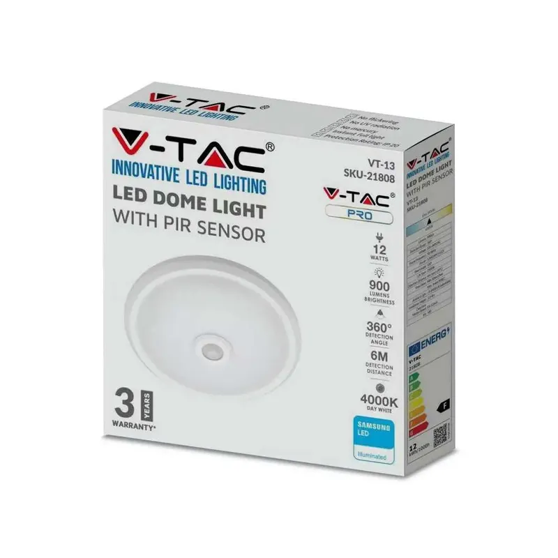 Oprawa Sufitowa Plafoniera V-TAC 12W LED SAMSUNG CHIP Czujnik Ruchu VT-13 6500K 900LM 3 Lata Gwarancji