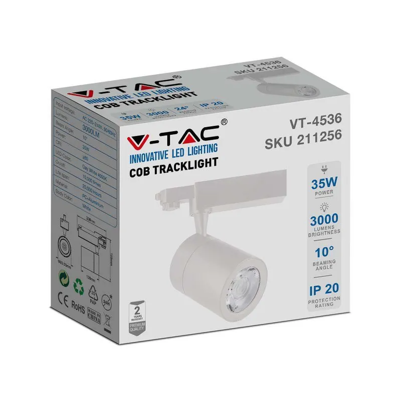 Oprawa Szynoprzewód 3F V-TAC 35W 24ST VT-4536 6000K 3000LM - Biała