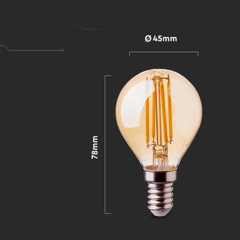 Żarówka LED V-TAC 4W Filament E14 P45 Kulka Bursztyn VT-1953 2200K 350LM