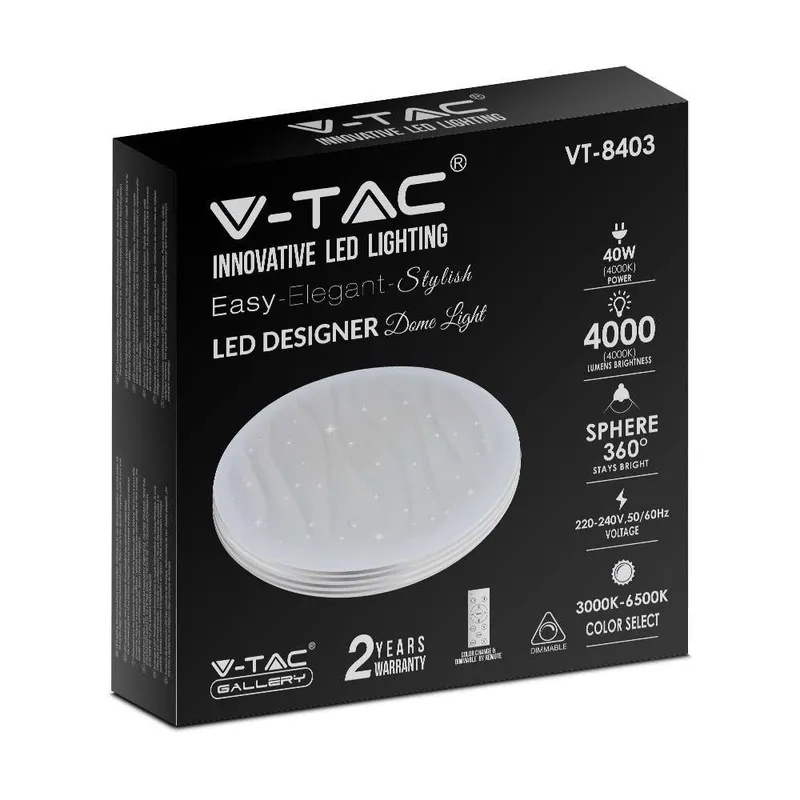 Oprawa Sufitowa Plafoniera V-TAC 40W LED Pilot CCT FI.400 Gwiazdy I Fale VT-8403 3000K-6500K 4000LM