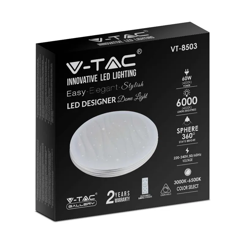 Oprawa Sufitowa Plafoniera V-TAC 60W LED Pilot CCT FI.500 Gwiazdy I Fale VT-8503 3000K-6500K 4000LM