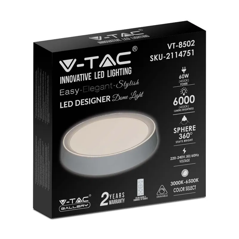 Oprawa Sufitowa Plafoniera V-TAC 60W LED Pilot CCT FI.500 VT-8502 3000K-6500K 6000LM