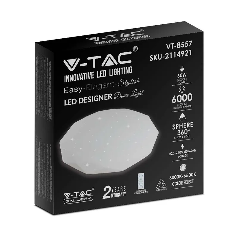 Oprawa Sufitowa Plafoniera V-TAC 60W LED Pilot CCT FI.500 Gwiazdy Diament VT-8557 3000K-6500K 6000LM