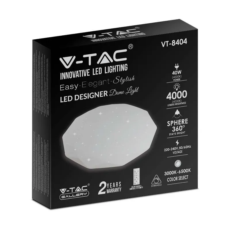 Oprawa Sufitowa Plafoniera V-TAC 40W LED Pilot CCT FI.350 Gwiazdy Diament VT-8404 3000K-6500K 4000LM