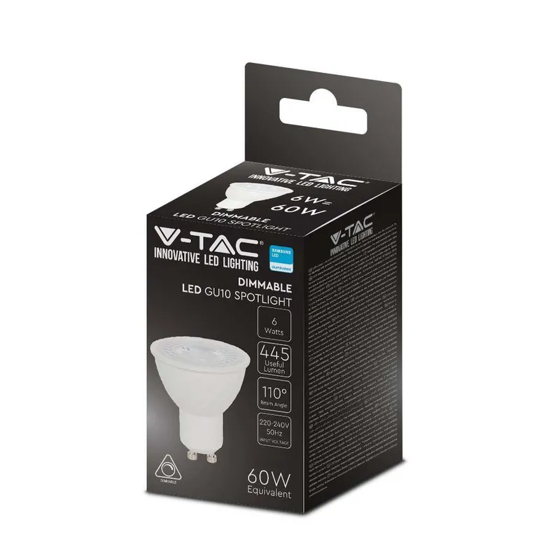 Żarówka LED V-TAC SAMSUNG CHIP 6W GU10 110ST Ściemnialna VT-247 4000K 445LM 5 Lat Gwarancji