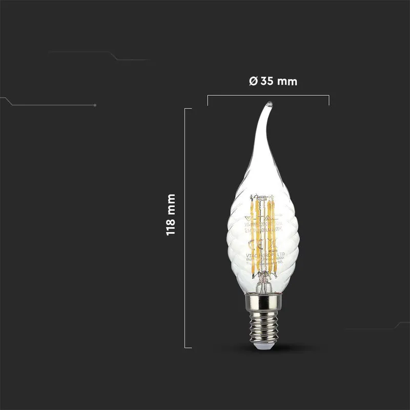 Żarówka LED V-TAC 4W Filament E14 Twist Świeczka Płomyk VT-1995 4000K 400LM