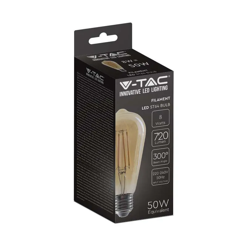 Żarówka LED V-TAC 8W E27 Filament Bursztyn Vintage ST64 VT-1968 2200K 720LM