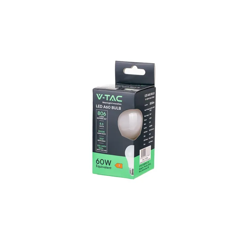 Żarówka LED V-TAC 8,5W E27 A60 VT-2099 3000K 806LM
