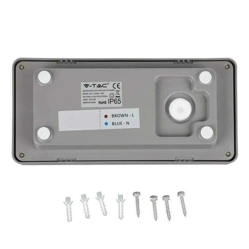 Oprawa Ścienna V-TAC 12W LED IP65 VT-8058 6400K 1160LM - Szara