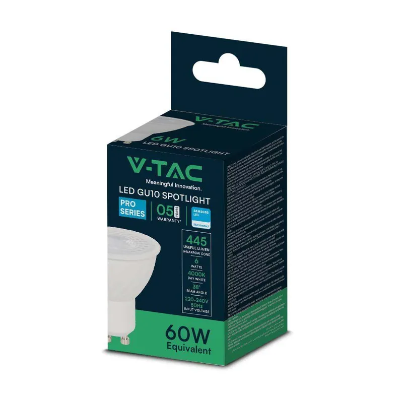 Żarówka LED V-TAC SAMSUNG CHIP 6W GU10 38ST VT-227 3000K 445LM 5 Lat Gwarancji