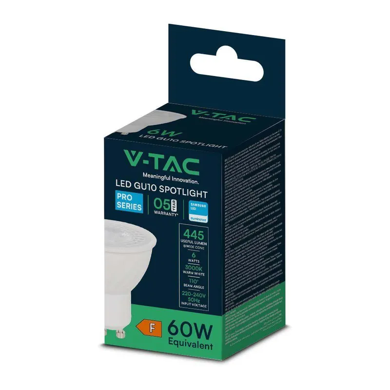 Żarówka LED V-TAC SAMSUNG CHIP 6W GU10 38ST VT-227 6500K 445LM 5 Lat Gwarancji