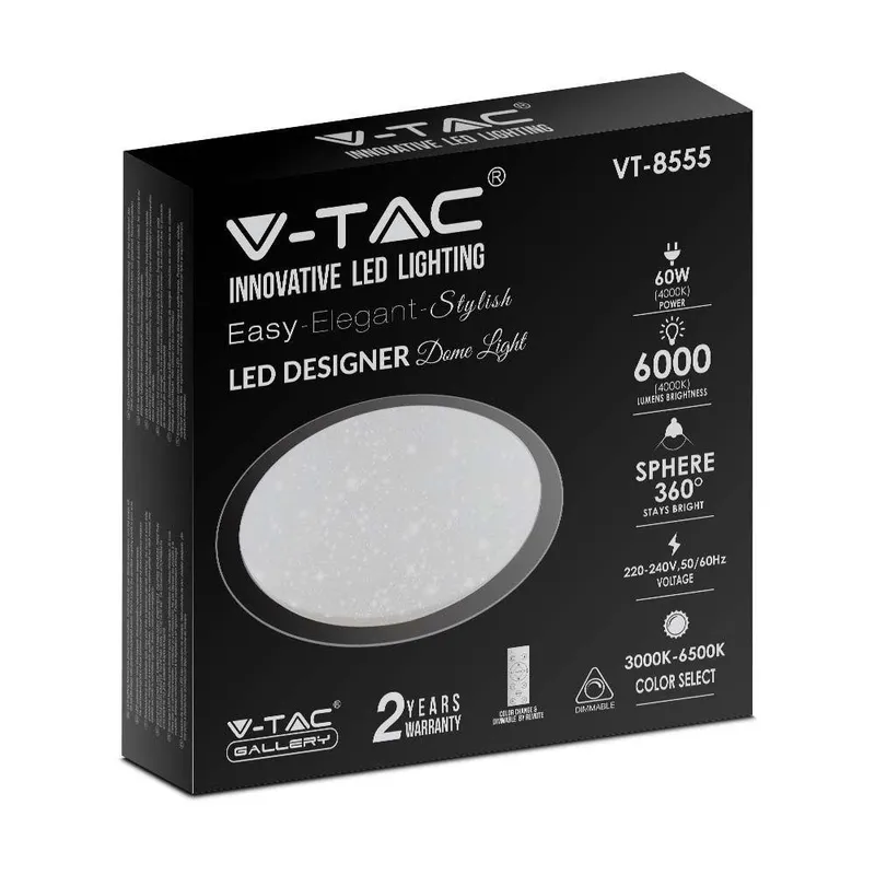 Oprawa Sufitowa Plafoniera V-TAC 60W LED Pilot CCT FI.560 Gwiazdy VT-8555 3000K-6500K 6000LM