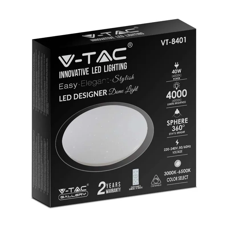 Oprawa Sufitowa Plafoniera V-TAC 40W LED Pilot CCT FI.400 Gwiazdy VT-8401 3000K-6500K 2800LM